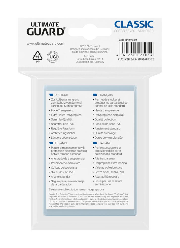 Ultimate Guard Classic Soft Sleeves Standard Transparent (100 Stück)
